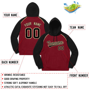 Custom Stitched Sportwear Crimson Black-Khaki Raglan Sleeves Pullover Hoodie