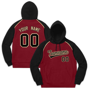 Custom Stitched Sportwear Crimson Black-Khaki Raglan Sleeves Pullover Hoodie