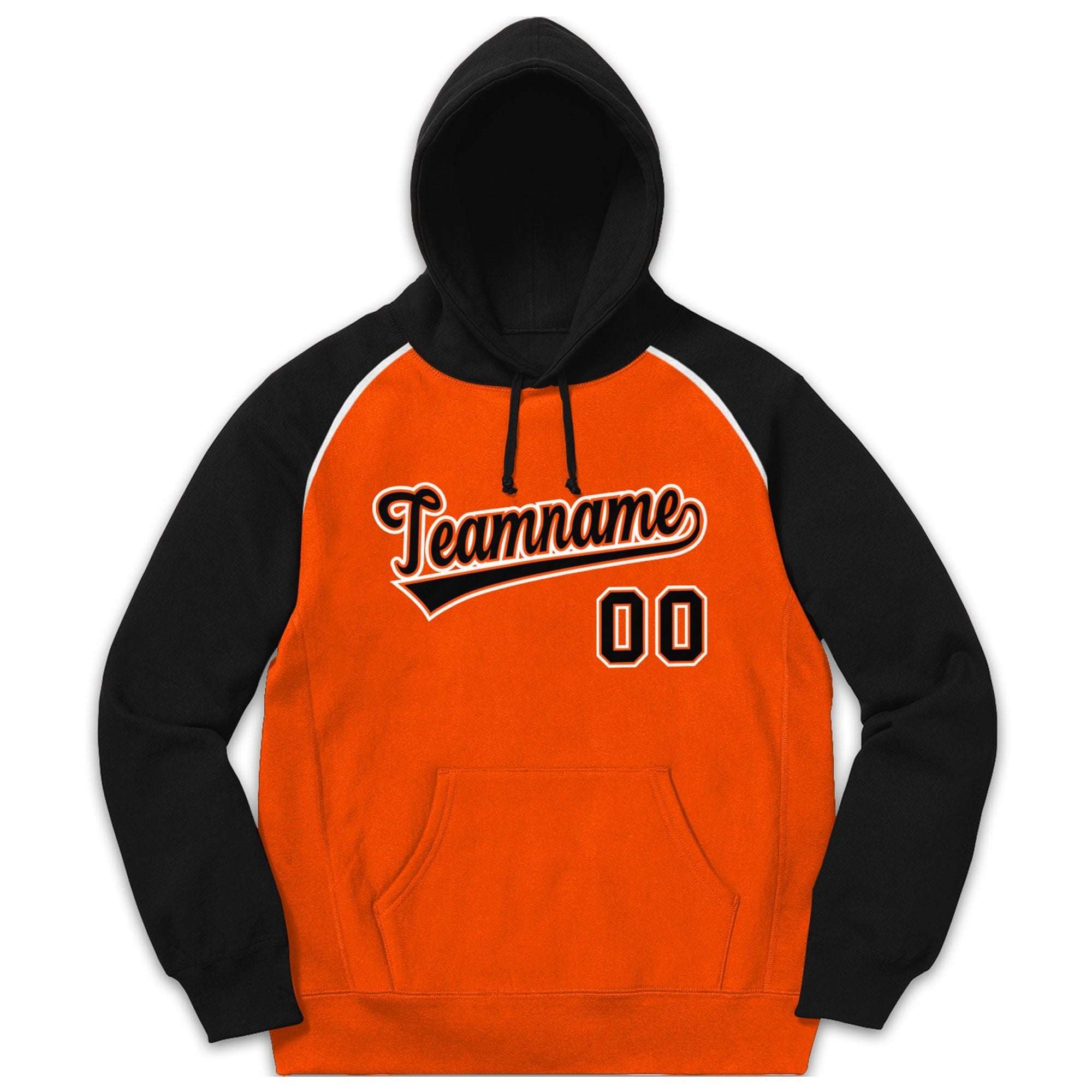 Custom Stitched Sportwear Orange Black-White Raglan Sleeves Pullover Hoodie