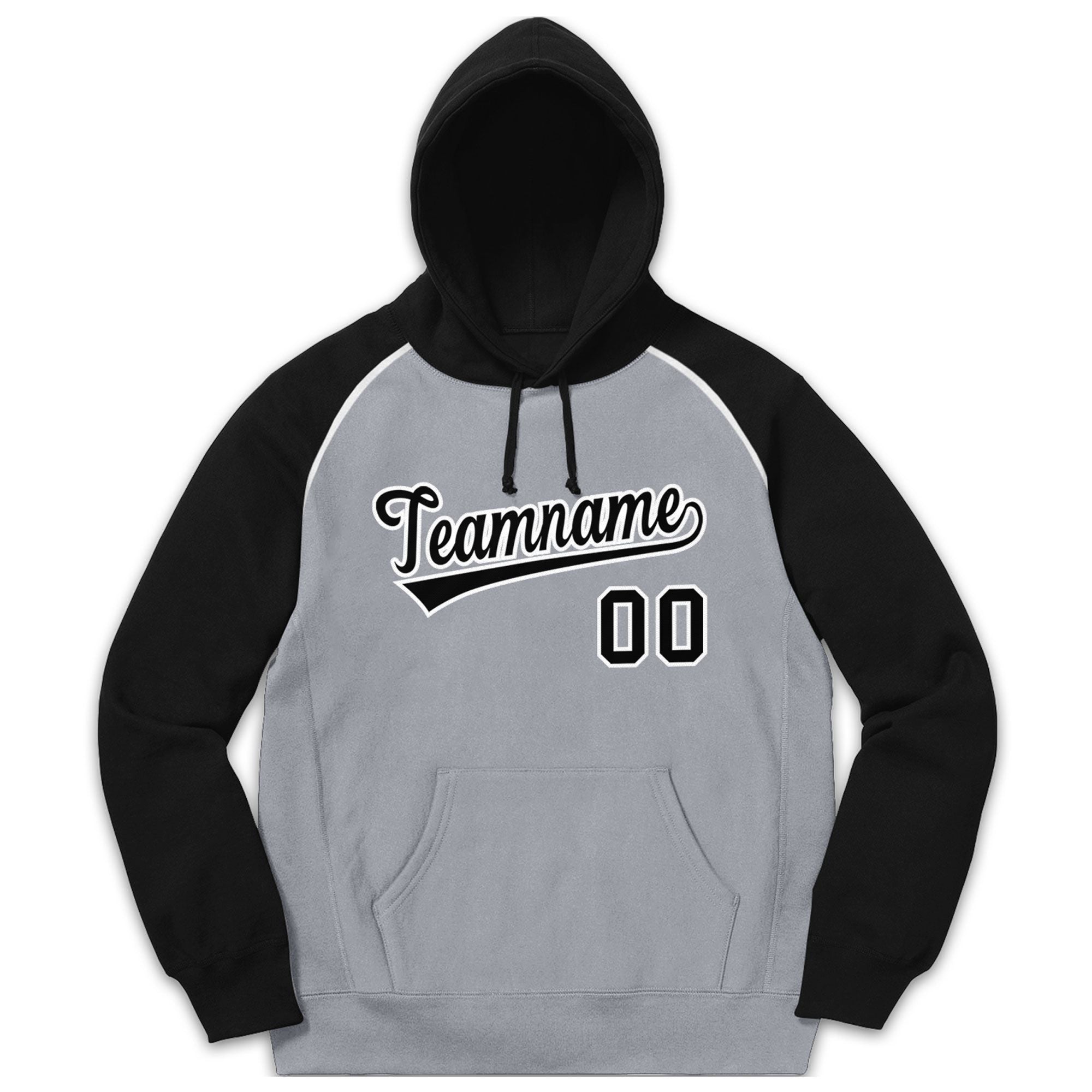 Custom Stitched Sportwear Gray Black-White Raglan Sleeves Pullover Hoodie