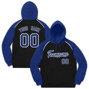 Custom Stitched Sportwear Black Royal-White Raglan Sleeves Pullover Hoodie