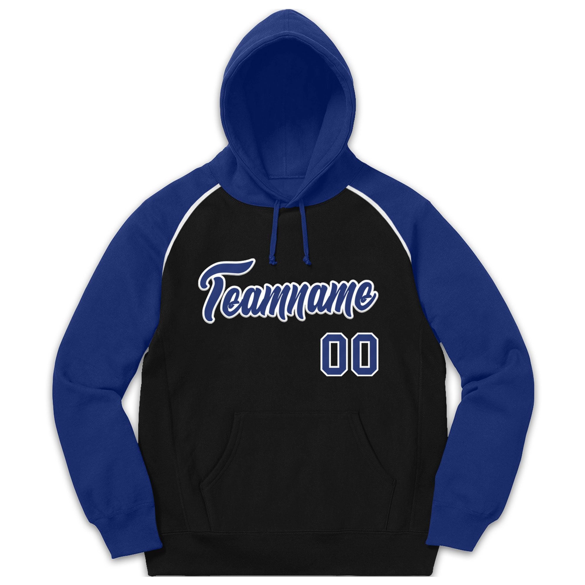 Custom Stitched Sportwear Black Royal-White Raglan Sleeves Pullover Hoodie