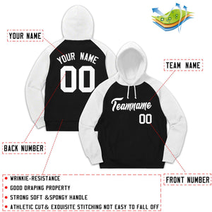 Custom Stitched Sportwear Black White Raglan Sleeves Pullover Hoodie