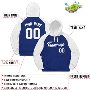 Custom Stitched Sportwear Royal White Raglan Sleeves Pullover Hoodie