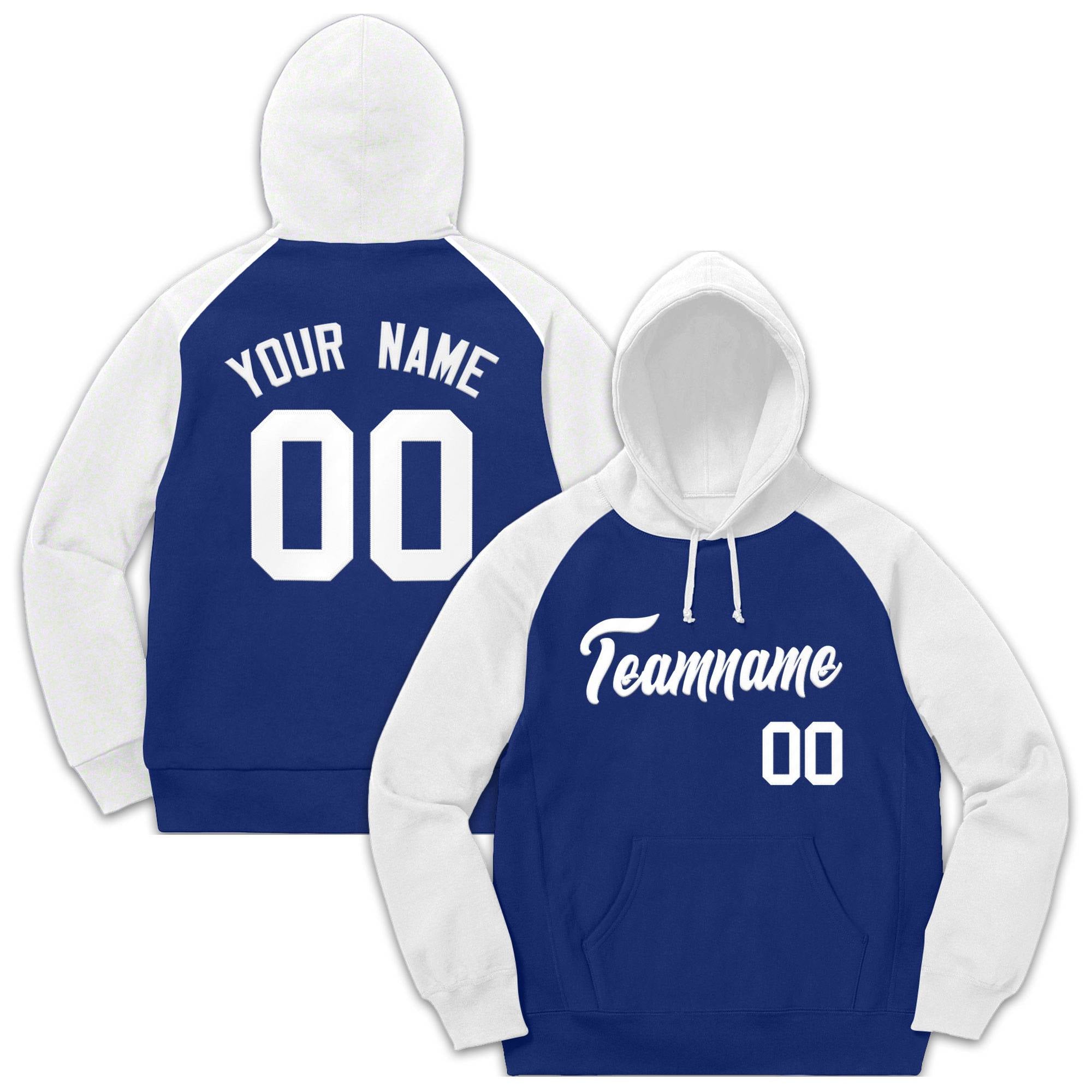 Custom Stitched Sportwear Royal White Raglan Sleeves Pullover Hoodie