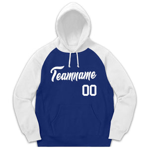 Custom Stitched Sportwear Royal White Raglan Sleeves Pullover Hoodie