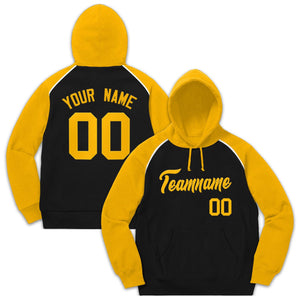 Custom Stitched Sportwear Black Gold Raglan Sleeves Pullover Hoodie