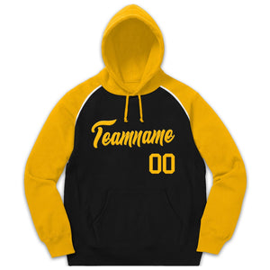 Custom Stitched Sportwear Black Gold Raglan Sleeves Pullover Hoodie