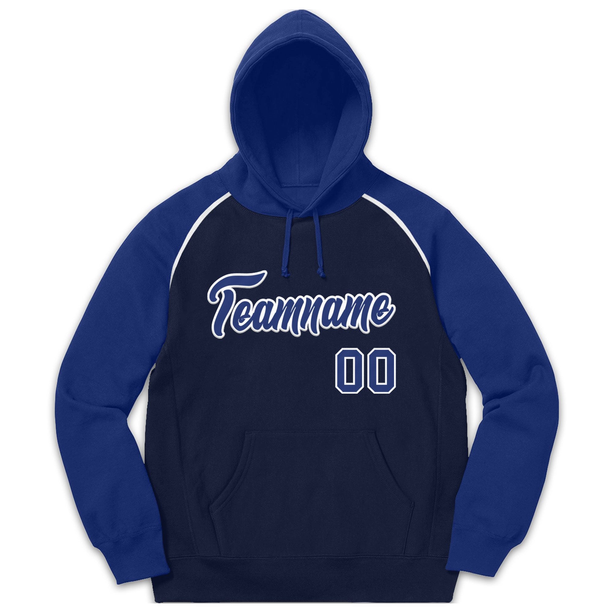 Custom Stitched Sportwear Navy Royal-White Raglan Sleeves Pullover Hoodie