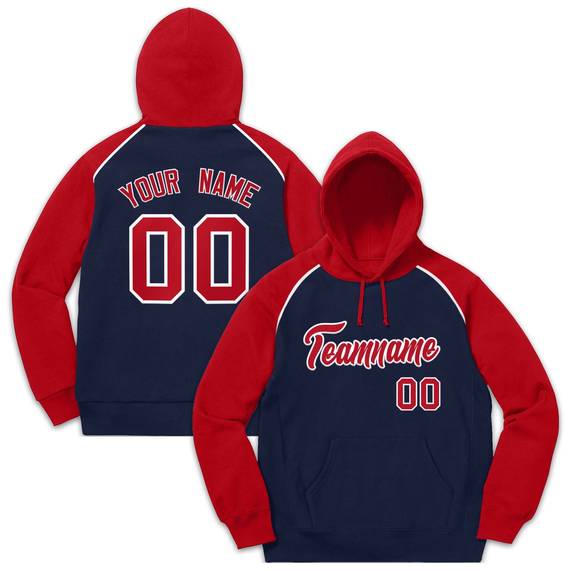 Custom Stitched Sportwear Navy Red-White Raglan Sleeves Pullover Hoodie