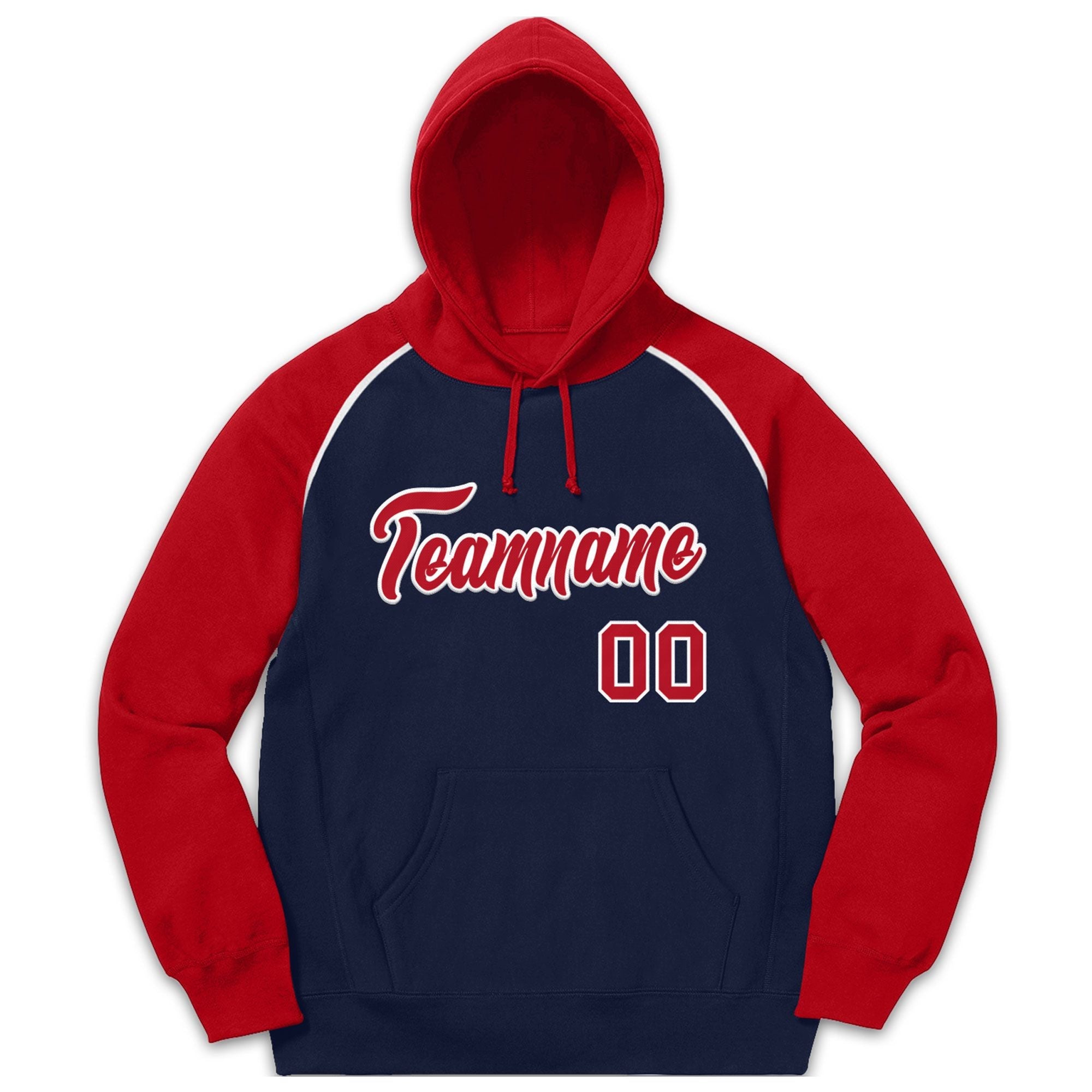 Custom Stitched Sportwear Navy Red-White Raglan Sleeves Pullover Hoodie