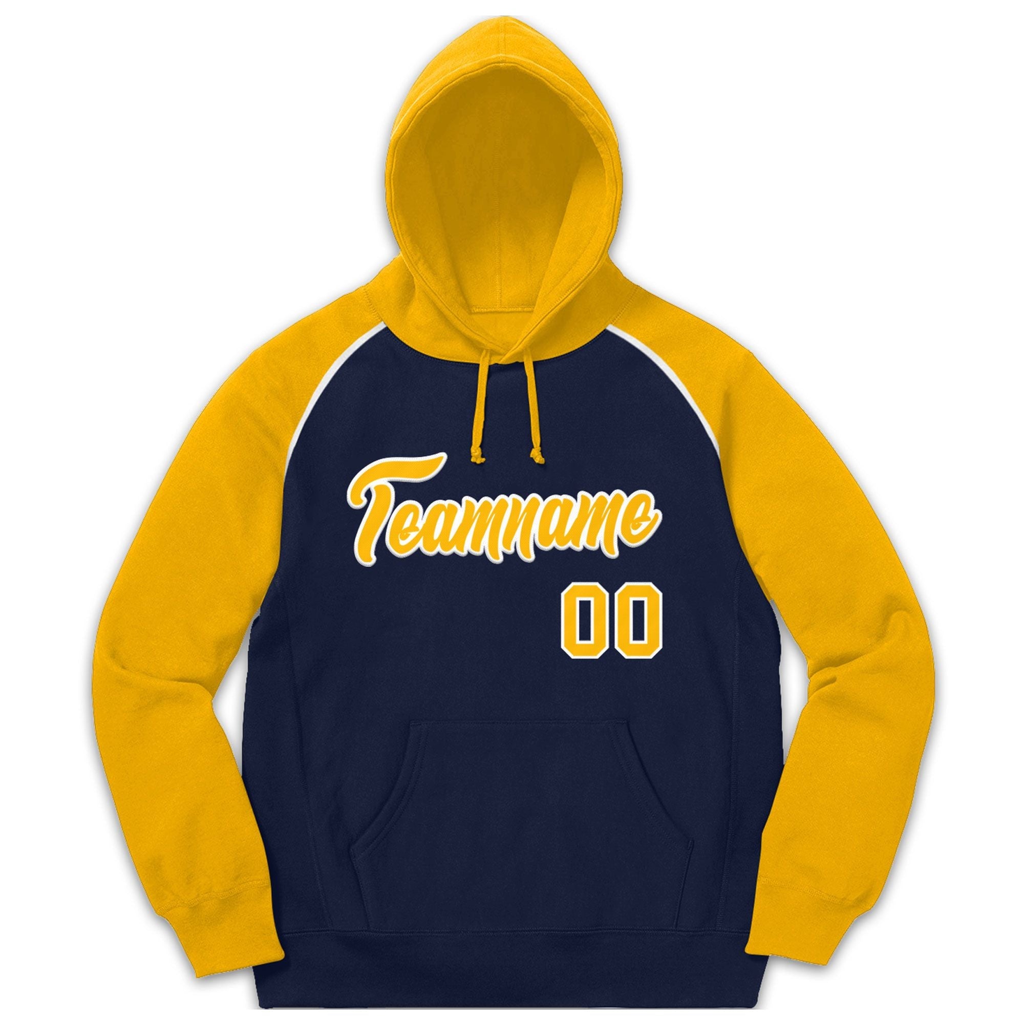 Custom Stitched Sportwear Navy Gold-White Raglan Sleeves Pullover Hoodie