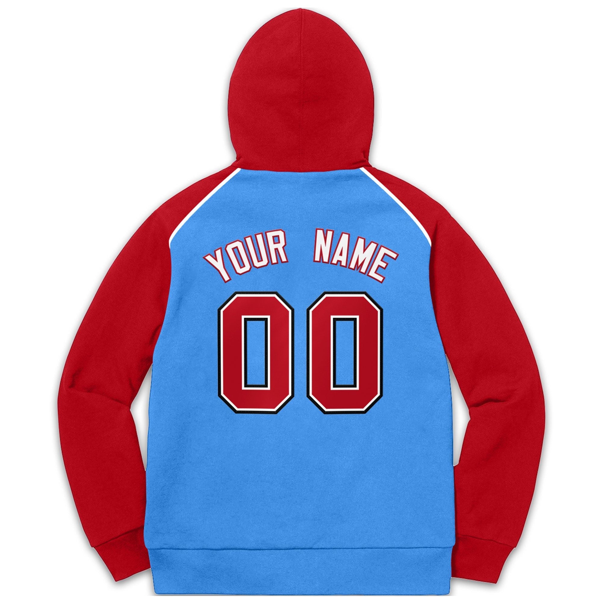 Custom Stitched Sportwear Powder Blue Red Raglan Sleeves Pullover Hoodie