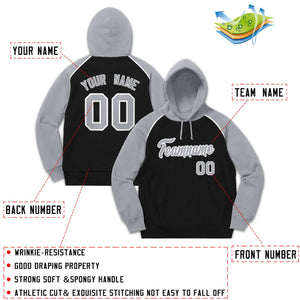 Custom Stitched Sportwear Black Gray-White Raglan Sleeves Pullover Hoodie