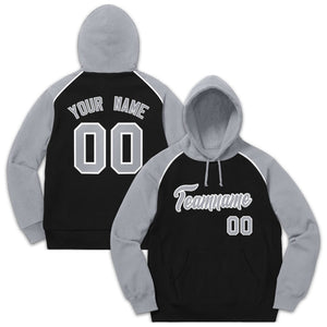 Custom Stitched Sportwear Black Gray-White Raglan Sleeves Pullover Hoodie