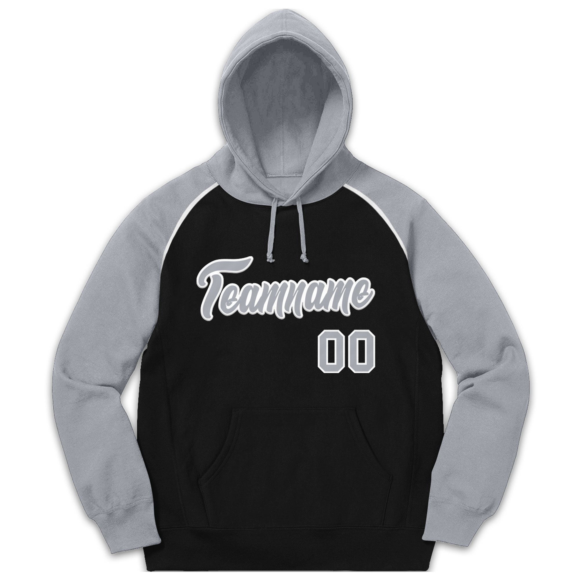 Custom Stitched Sportwear Black Gray-White Raglan Sleeves Pullover Hoodie