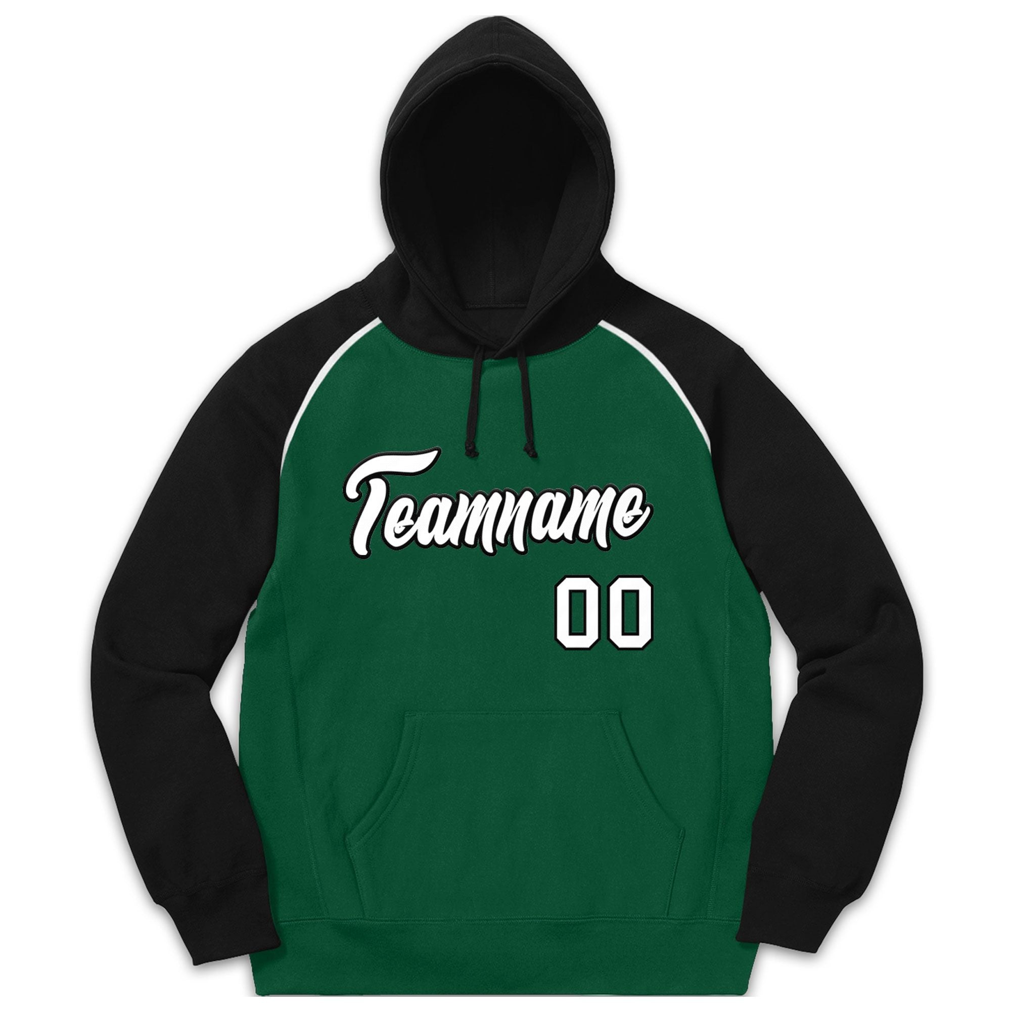 Custom Stitched Sportwear Green White-Black Raglan Sleeves Pullover Hoodie