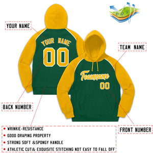 Custom Stitched Sportwear Green Gold-White Raglan Sleeves Pullover Hoodie