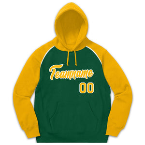 Custom Stitched Sportwear Green Gold-White Raglan Sleeves Pullover Hoodie