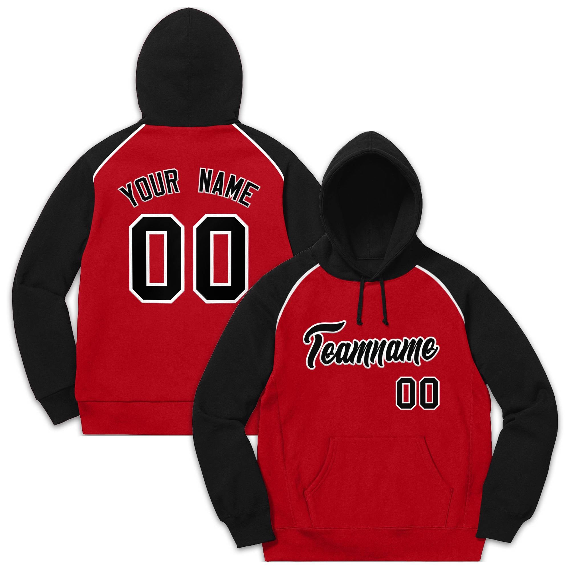 Custom Stitched Sportwear Red Black-White Raglan Sleeves Pullover Hoodie