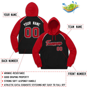 Custom Stitched Sportwear Black Red-White Raglan Sleeves Pullover Hoodie