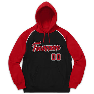 Custom Stitched Sportwear Black Red-White Raglan Sleeves Pullover Hoodie