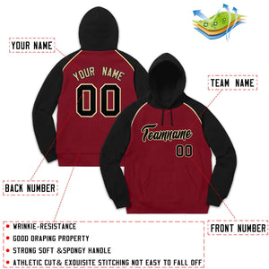 Custom Stitched Sportwear Crimson Black-Khaki Raglan Sleeves Pullover Hoodie