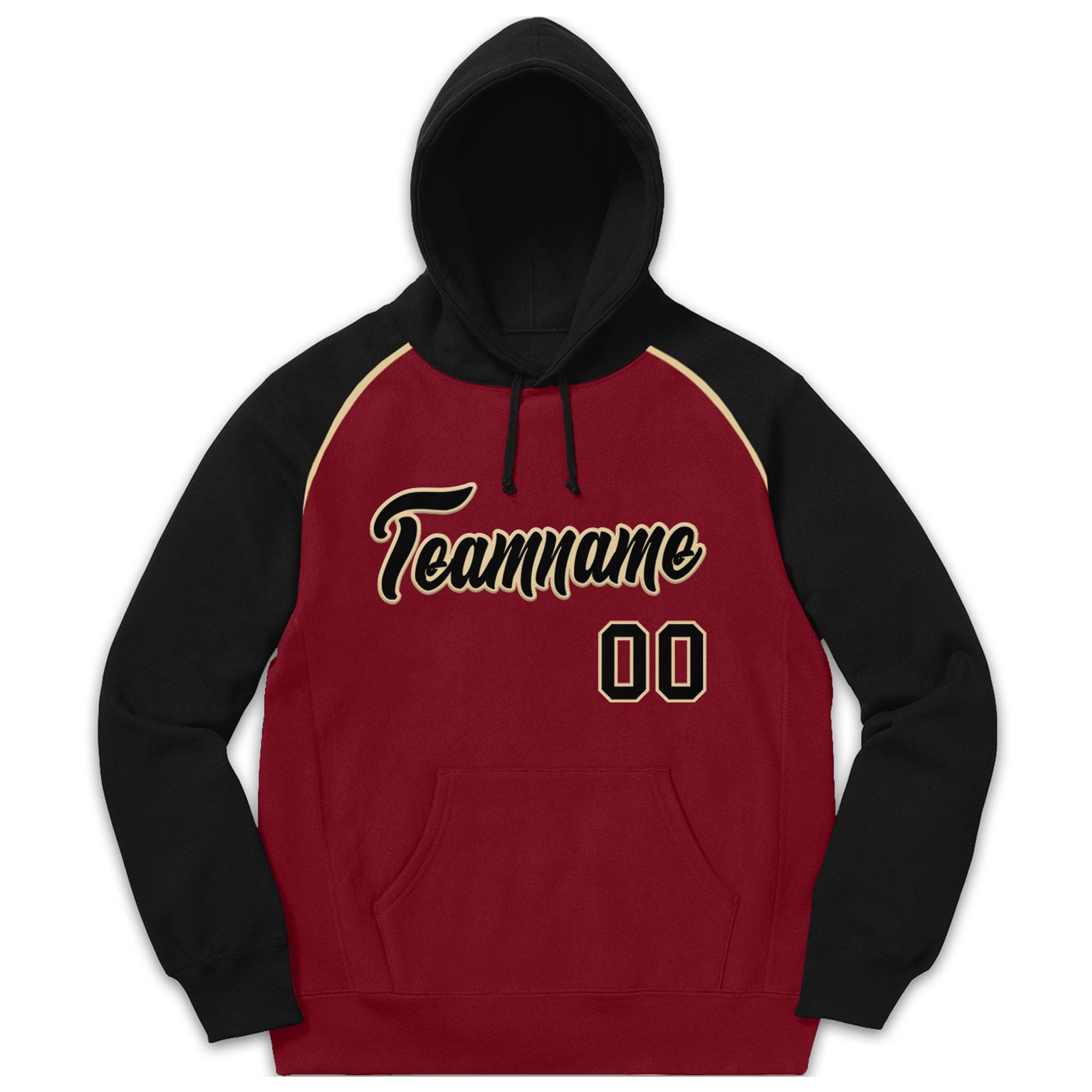 Custom Stitched Sportwear Crimson Black-Khaki Raglan Sleeves Pullover Hoodie