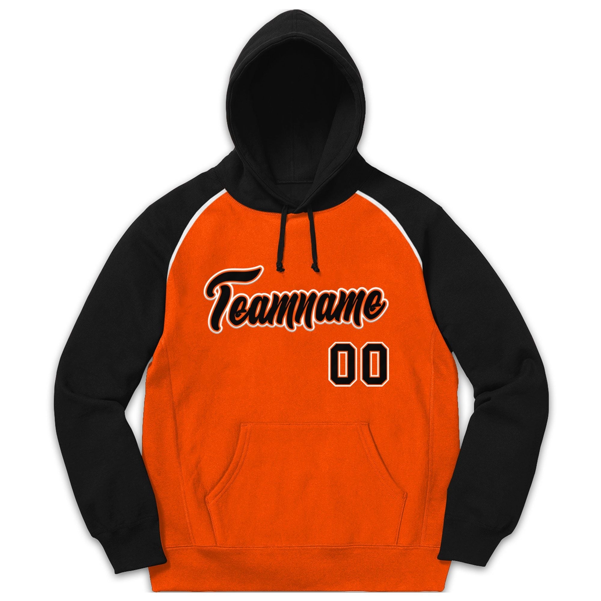 Custom Stitched Sportwear Orange Black-White Raglan Sleeves Pullover Hoodie