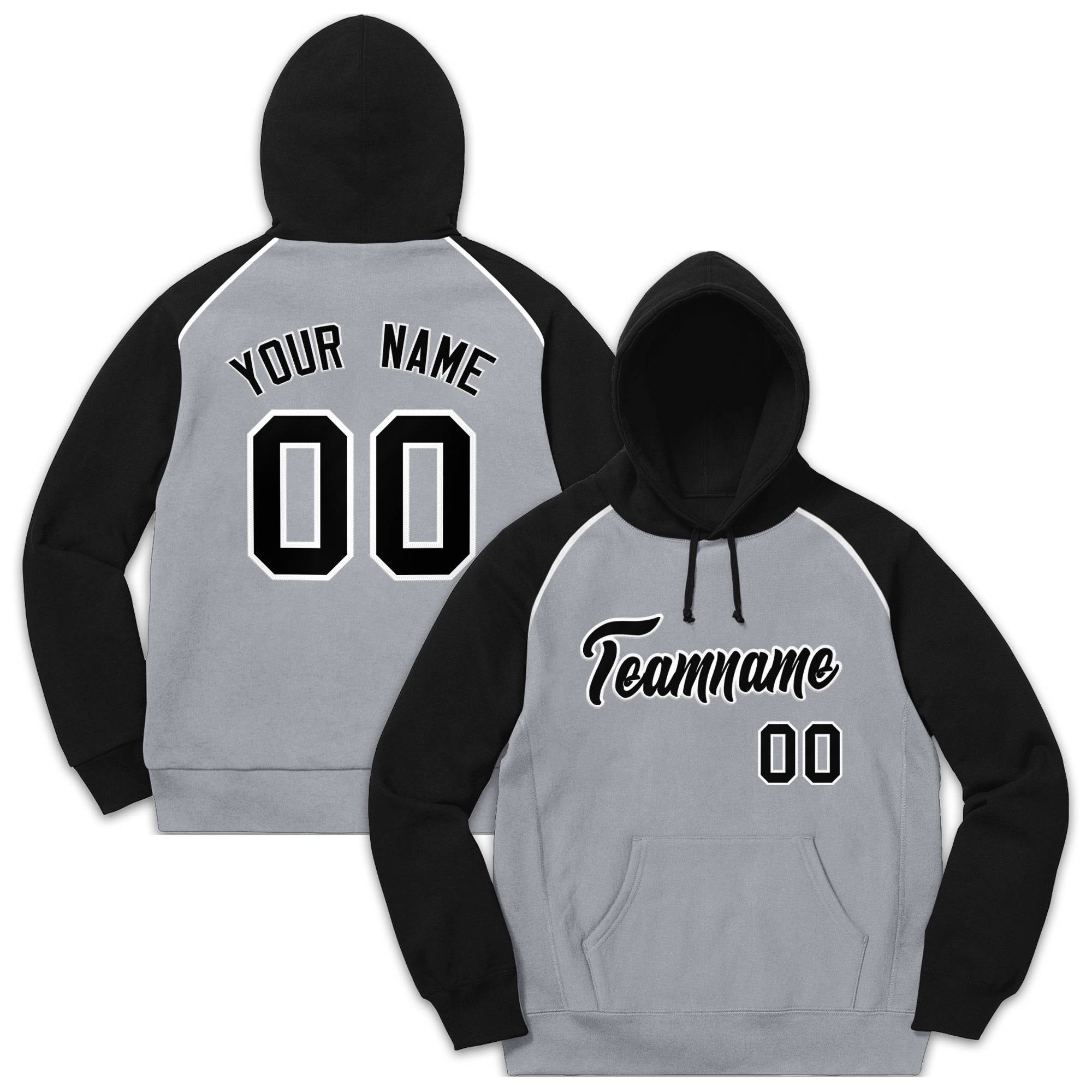 Custom Stitched Sportwear Gray Black-White Raglan Sleeves Pullover Hoodie