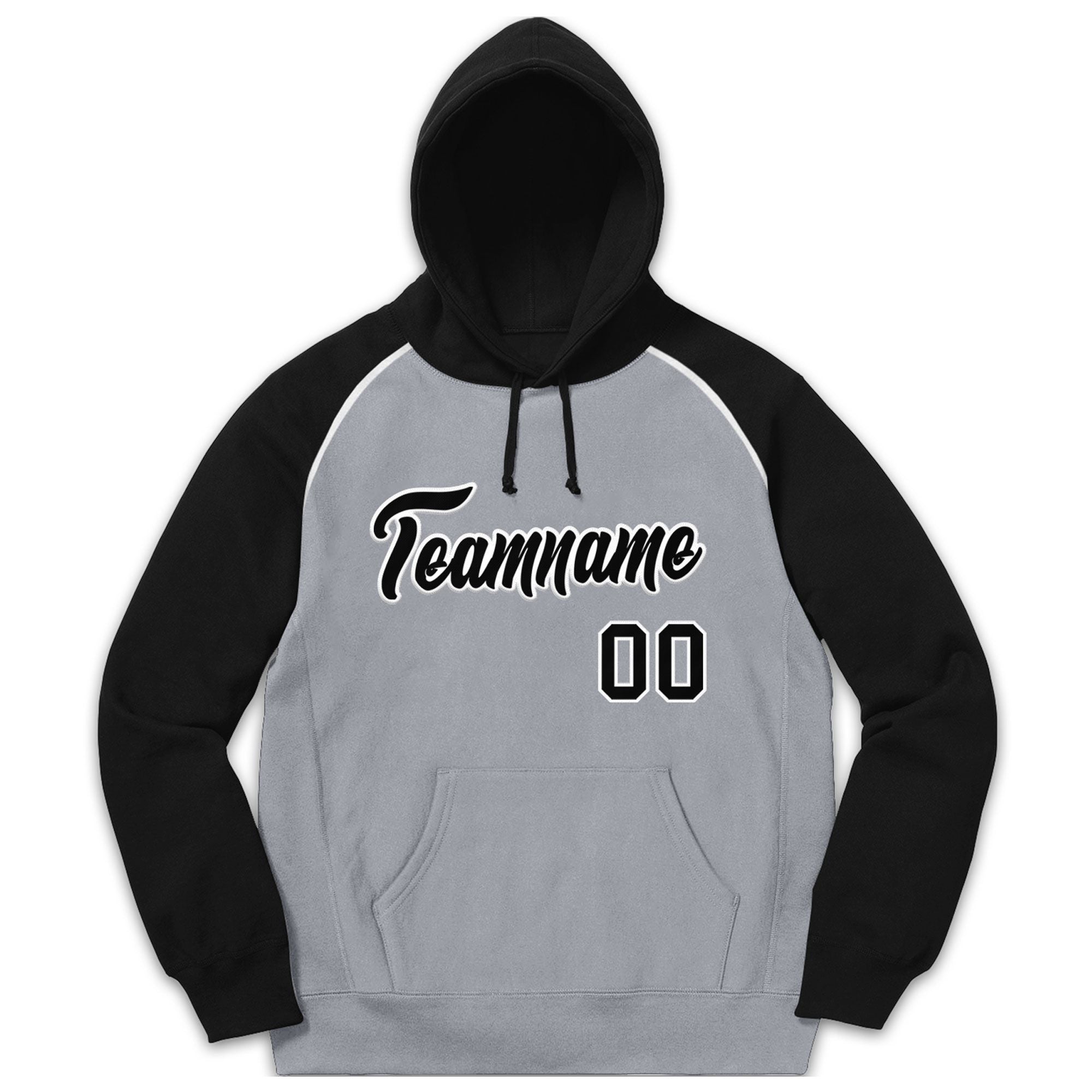 Custom Stitched Sportwear Gray Black-White Raglan Sleeves Pullover Hoodie