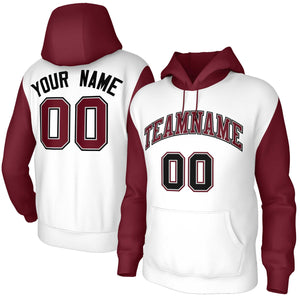 Custom White Crimson-Gray Raglan Sleeves Stitched Sportwear Pullover Hoodie