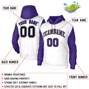 Custom White Black-White Raglan Sleeves Stitched Sportwear Pullover Hoodie