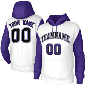 Custom White Black-White Raglan Sleeves Stitched Sportwear Pullover Hoodie