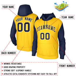 Custom Gold Navy-Gold Raglan Sleeves Stitched Sportwear Pullover Hoodie