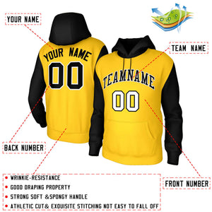 Custom Gold Black-White Raglan Sleeves Stitched Sportwear Pullover Hoodie