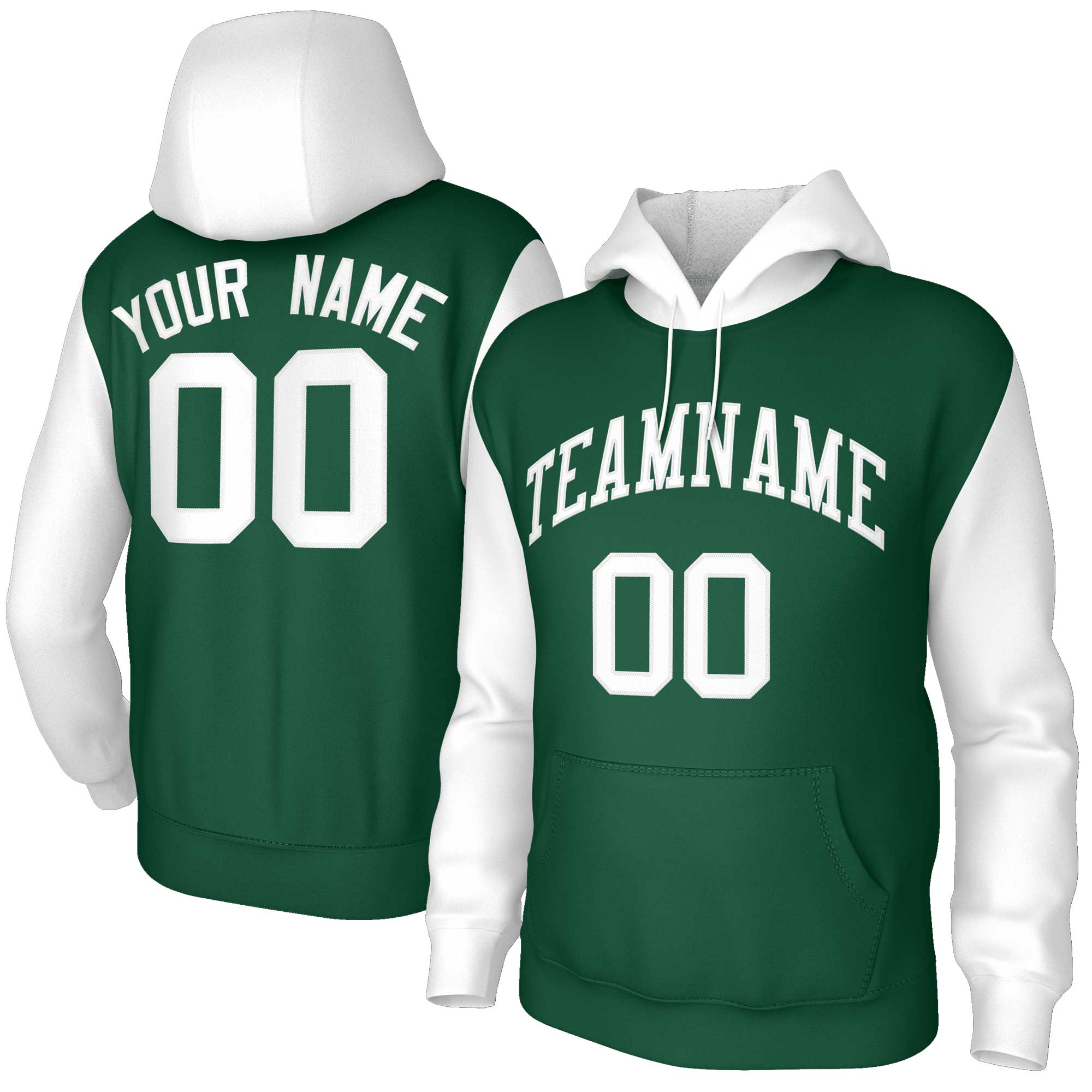 Custom Green White-Raglan Sleeves Stitched Sportwear Pullover Hoodie