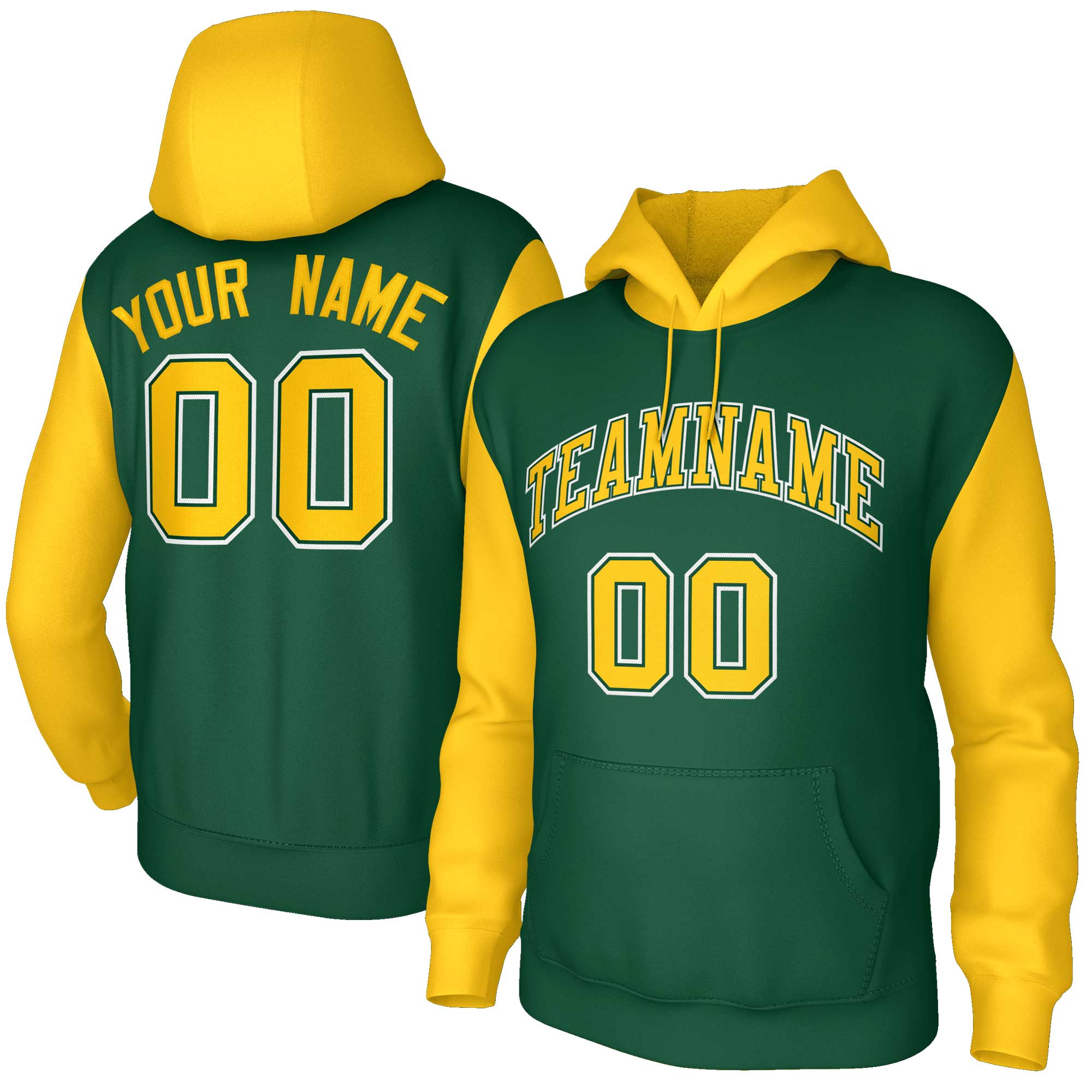 Custom Green Gold-Green Raglan Sleeves Stitched Sportwear Pullover Hoodie