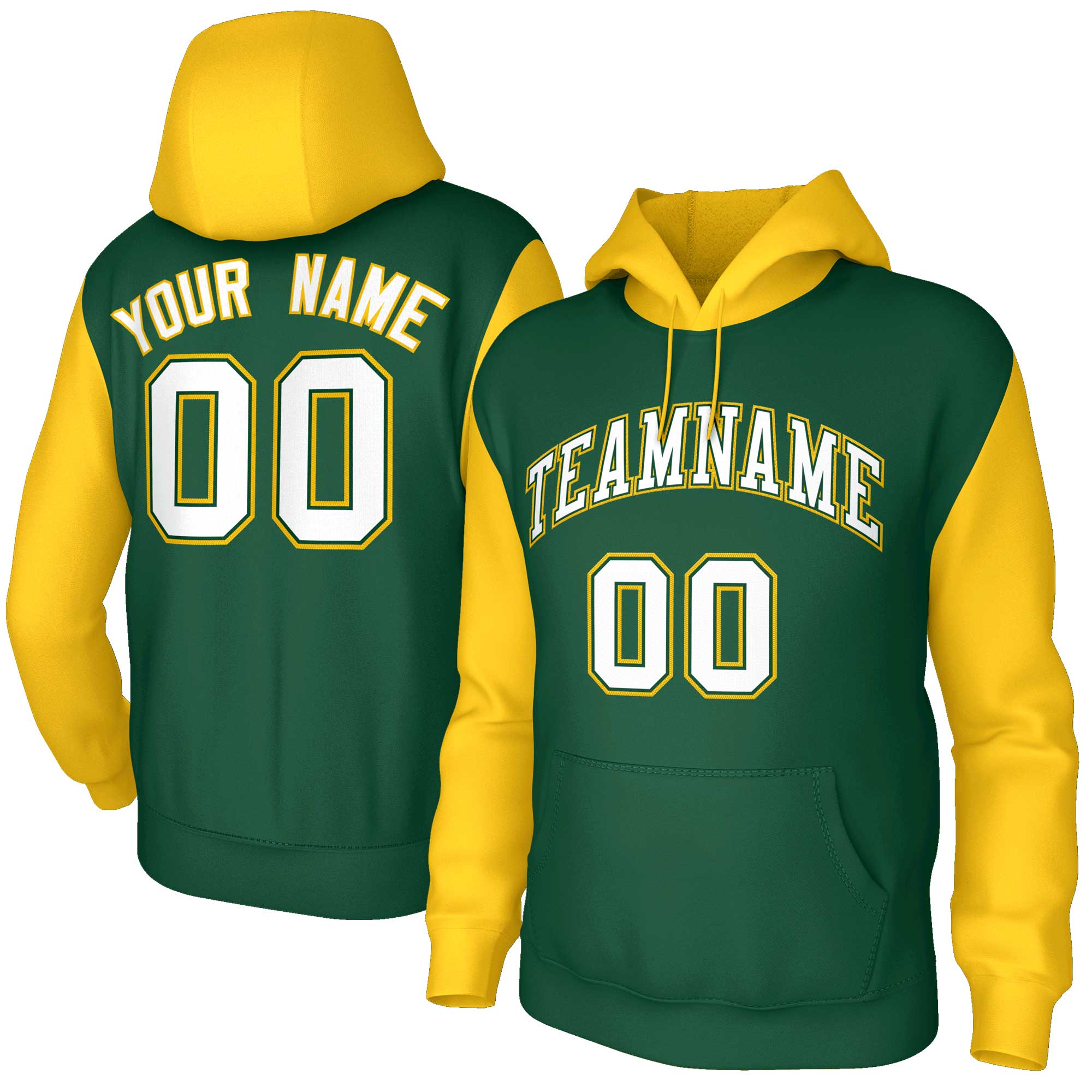 Custom Green White-Green Raglan Sleeves Stitched Sportwear Pullover Hoodie