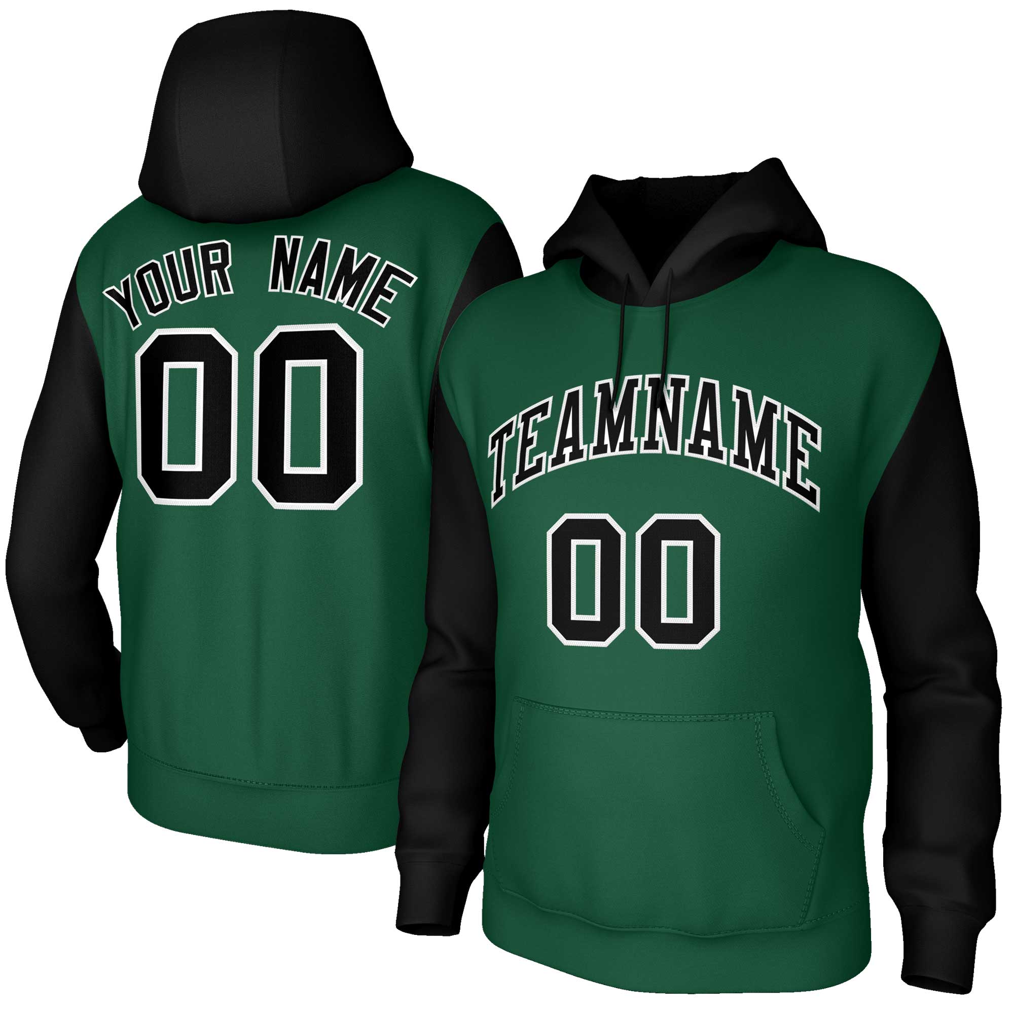 Custom Green Black-White Raglan Sleeves Stitched Sportwear Pullover Hoodie