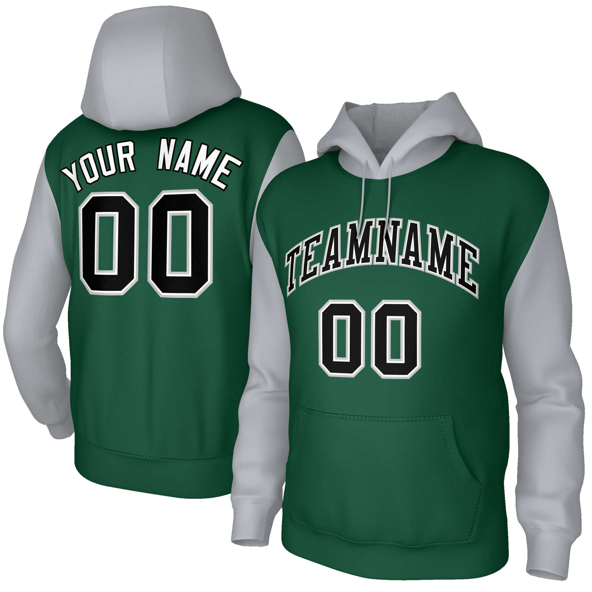 Custom Green Black-White Raglan Sleeves Stitched Sportwear Pullover Hoodie