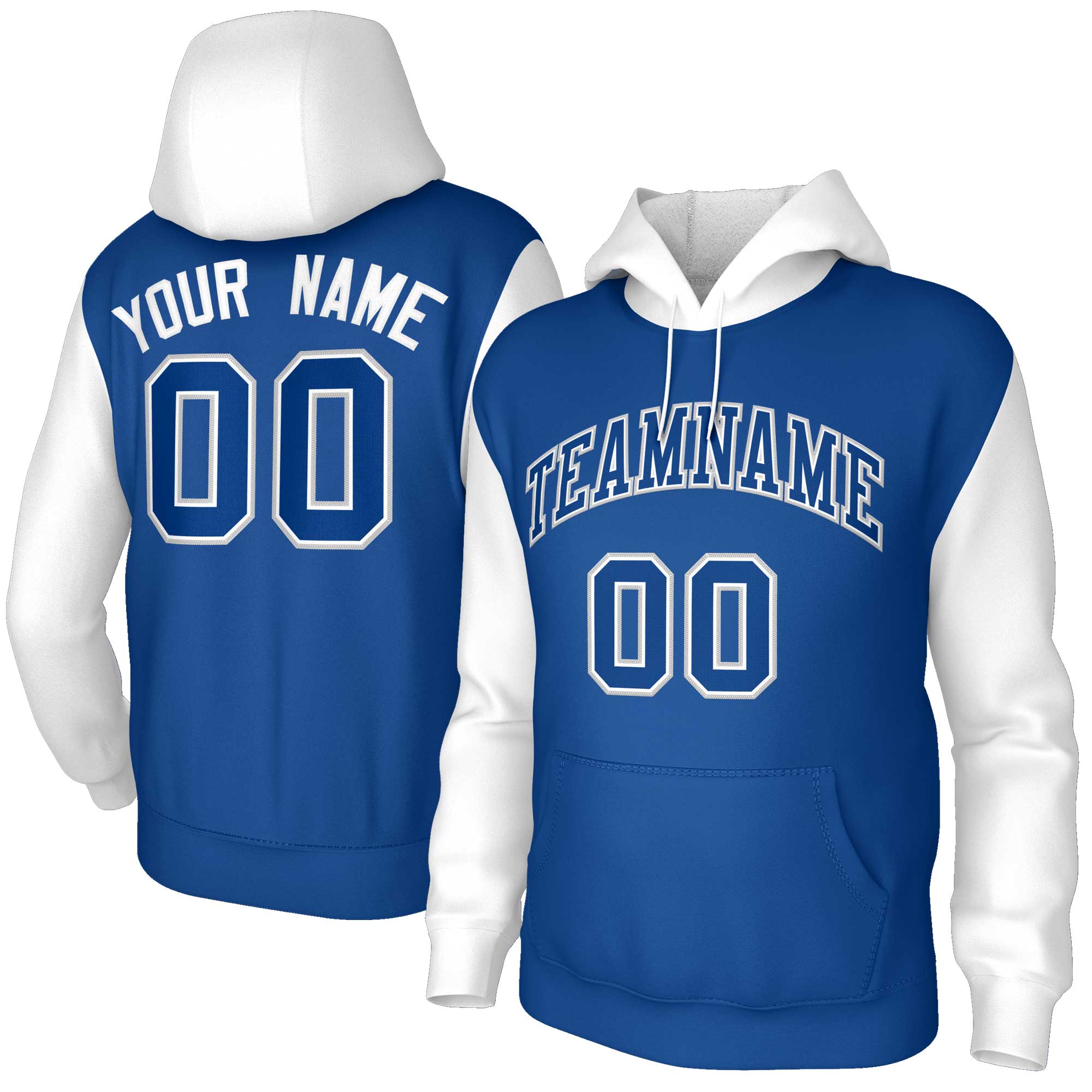 Custom Royal Royal-White Raglan Sleeves Stitched Sportwear Pullover Hoodie