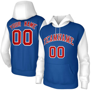 Custom Royal Red-White Raglan Sleeves Stitched Sportwear Pullover Hoodie