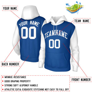 Custom Royal White-Raglan Sleeves Stitched Sportwear Pullover Hoodie