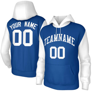 Custom Royal White-Raglan Sleeves Stitched Sportwear Pullover Hoodie