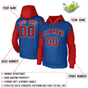 Custom Royal Red-Black Raglan Sleeves Stitched Sportwear Pullover Hoodie