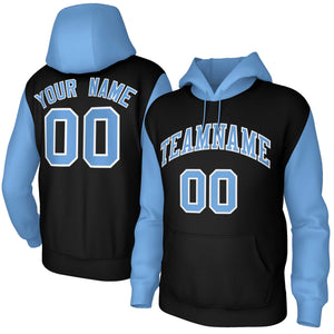 Custom Black Light Blue-White Raglan Sleeves Stitched Sportwear Pullover Hoodie