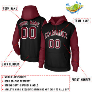 Custom Black Crimson-White Raglan Sleeves Stitched Sportwear Pullover Hoodie