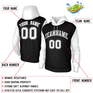 Custom Black White-Black Raglan Sleeves Stitched Sportwear Pullover Hoodie