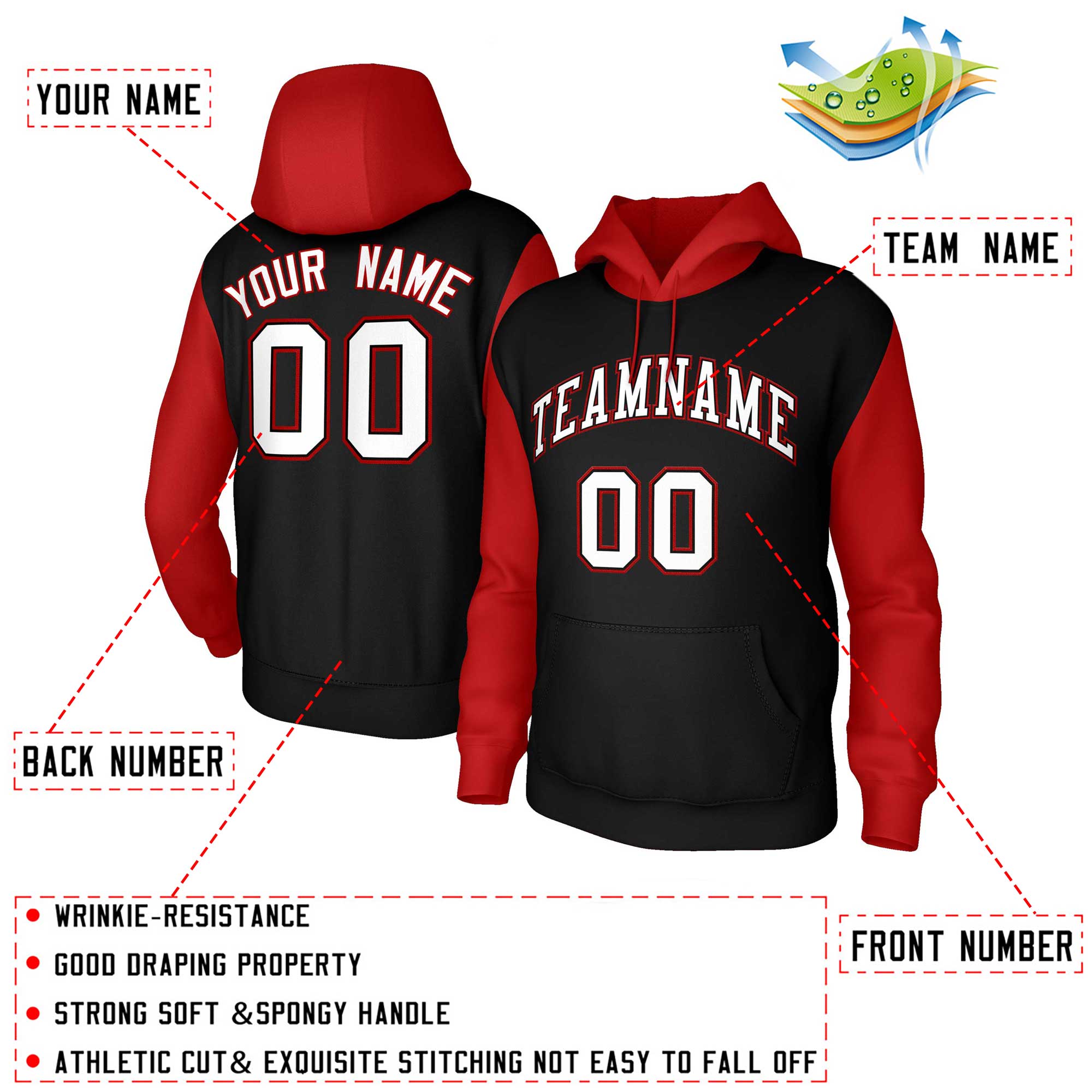 Custom Black White-Black Raglan Sleeves Stitched Sportwear Pullover Hoodie